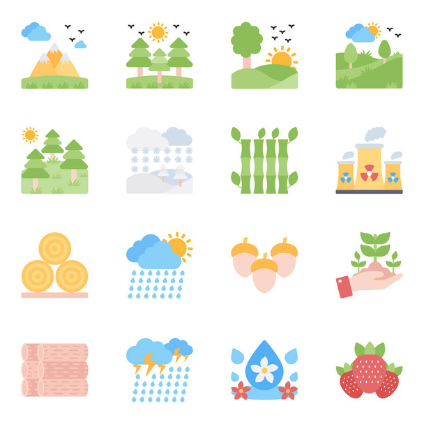 A lovely pack of nature is here in bright colours. Each icon in this set is unique, consistent and modern, and also has editable quality. Hold this pack and enjoy designing. - Vector, Image