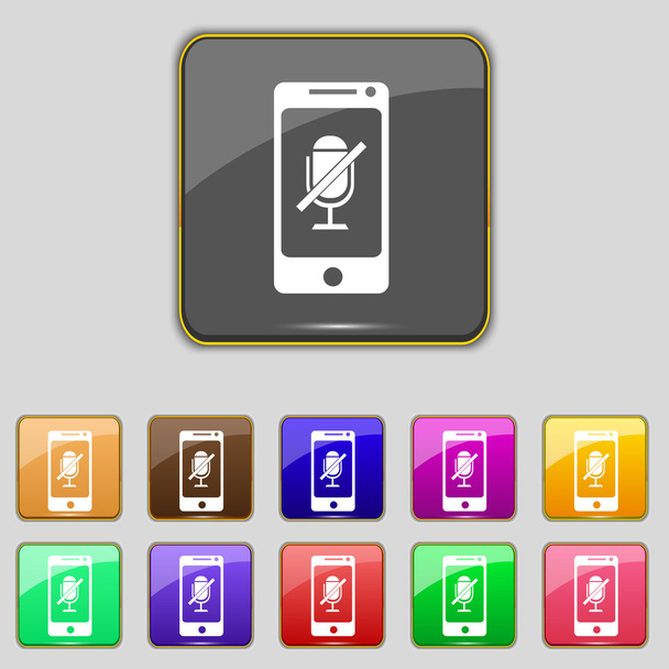 No Microphone sign icon. Speaker symbol. Set colourful buttons. Vector - Διάνυσμα, εικόνα