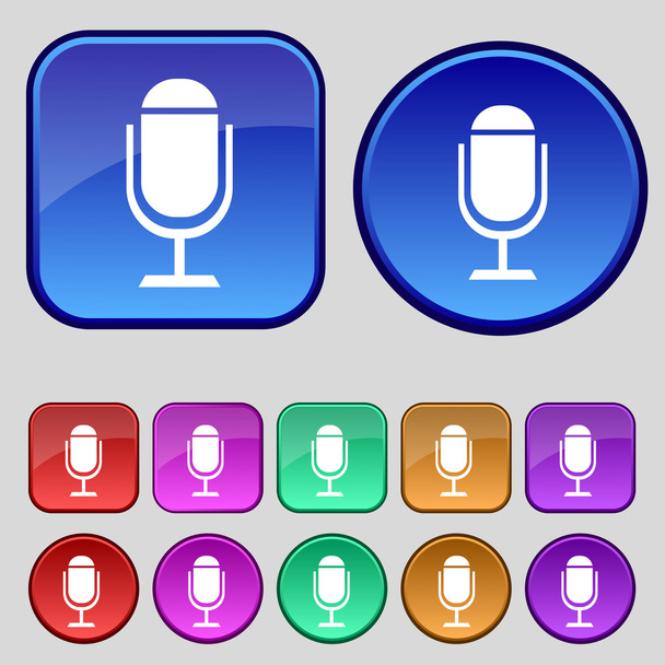 Microphone icon. Speaker symbol. Live music sign. Set colourful buttons Vector - Vecteur, image