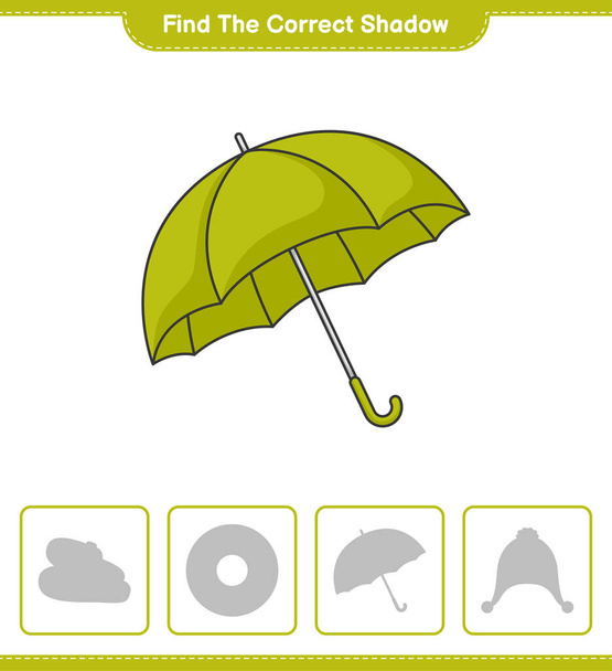 Найдите правильную тень. Найти и соответствовать правильной тени Umbrella. Образовательные игры для детей, печатаемые листы, векторные иллюстрации - Вектор,изображение