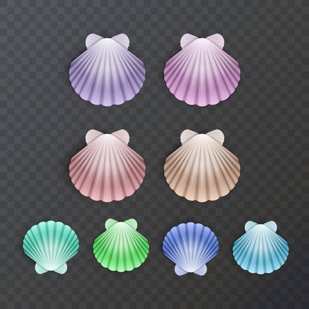 Colorful sea shells silhouettes set on dark background. Vector format - Vektor, obrázek