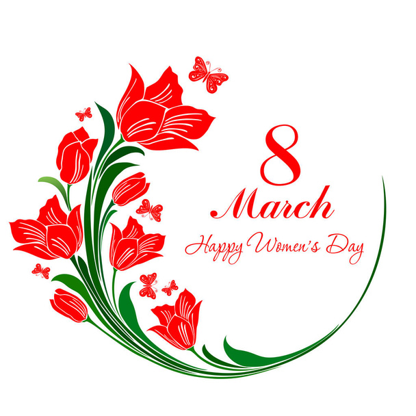 Happy women's day card with flowers and leaves, vector illustration - Vector, Image
