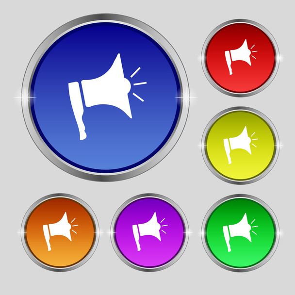 Megaphone soon icon. Loudspeaker symbol. Set colur buttons. Vector - Vector, Image