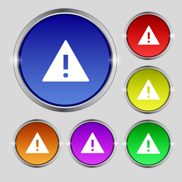 Attention sign icon. Exclamation mark. Hazard warning symbol. Set colourful buttons Vector - Vektor, Bild