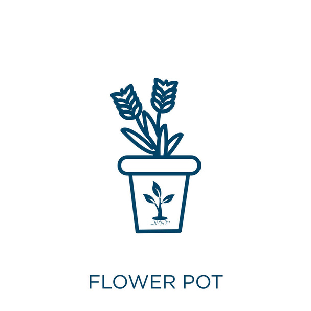 flower pot icon. Thin linear flower pot outline icon isolated on white background. Line vector flower pot sign, symbol for web and mobile - Vector, Image