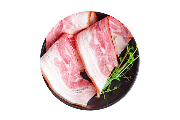 slices bacon fresh belly pork meat piece of meat layer lard fat healthy meal food diet snack on the table copy space food background rustic - Photo, Image