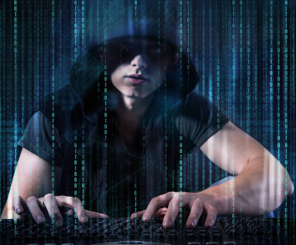 Young hacker in digital security concept - Photo, Image