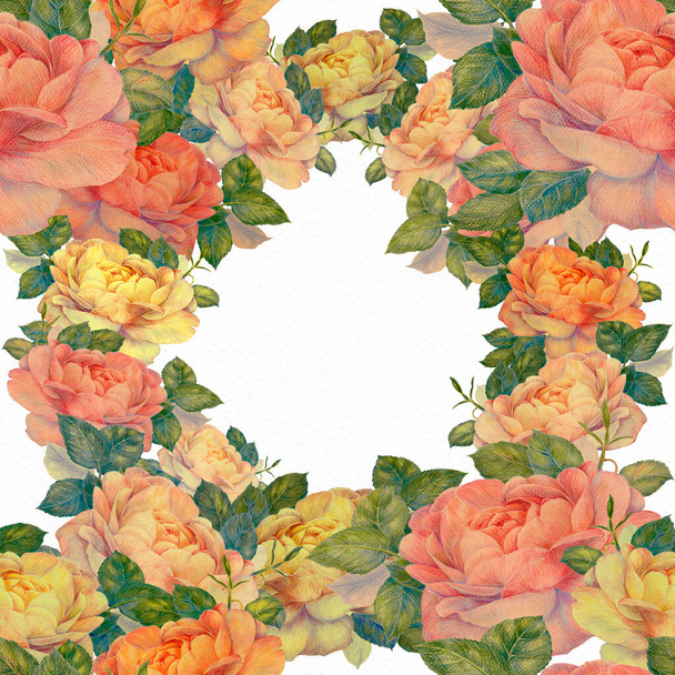 Roses. Seamless patterns. Decorative composition on a watercolor background. Floral motives. Use printed materials, signs, items, websites, maps, posters, postcards, packaging. - Photo, Image