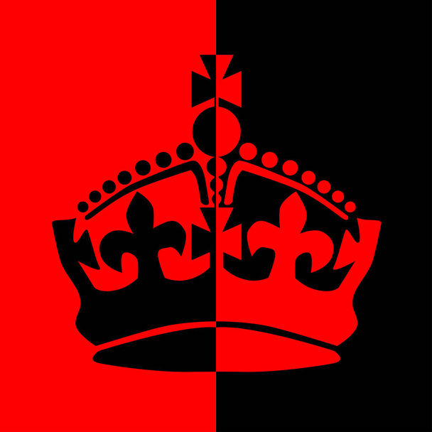 A royal crown in silhouette set over a red and black background - Vector, Image