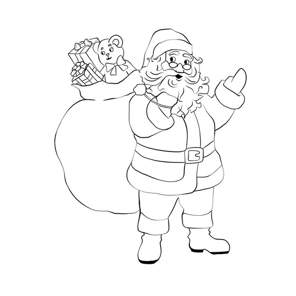 illustration of Santa Claus with a bag of gifts on a white background - Vektori, kuva