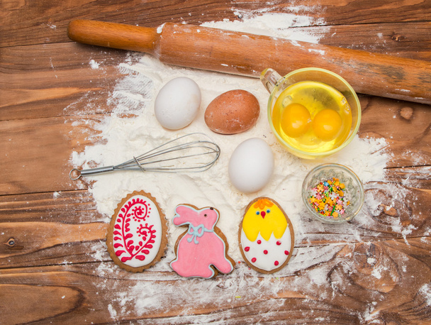 Easter cookies and ingredients for cooking. - Photo, Image