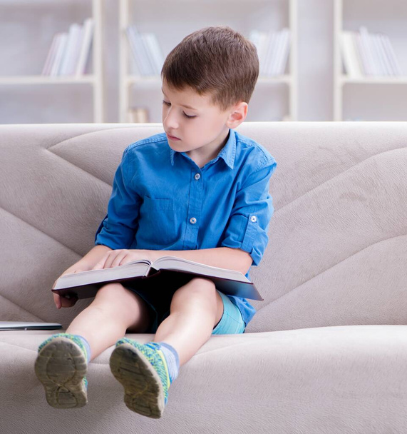 Petit garçon lisant des livres à la maison - Photo, image