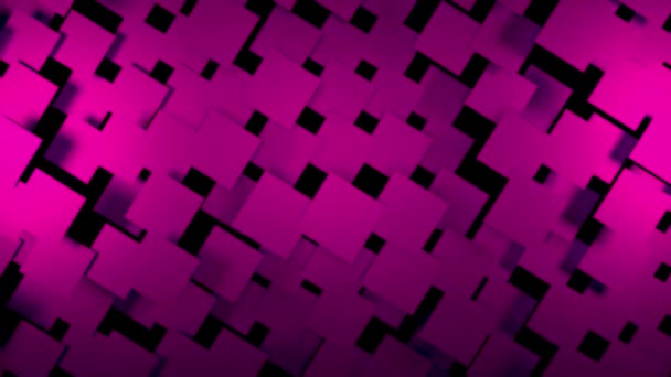 Bright pink abstraction. Design. Neon squares break away from the black background and fly up the screen in 3D format. - Footage, Video