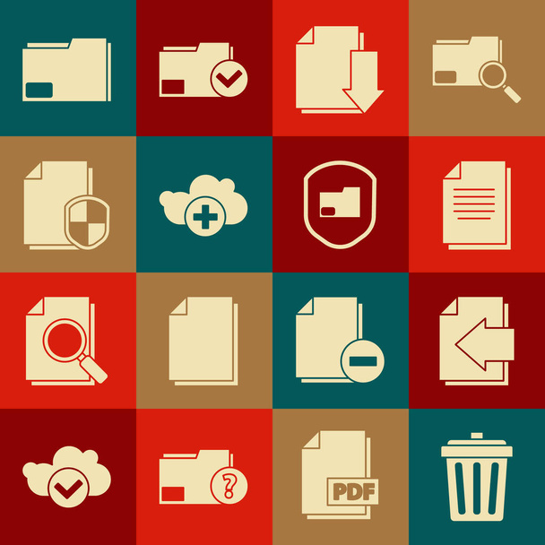 Set Trash can, Next page arrow, Document, with download, Add cloud, protection concept, folder and icon. Vector - ベクター画像
