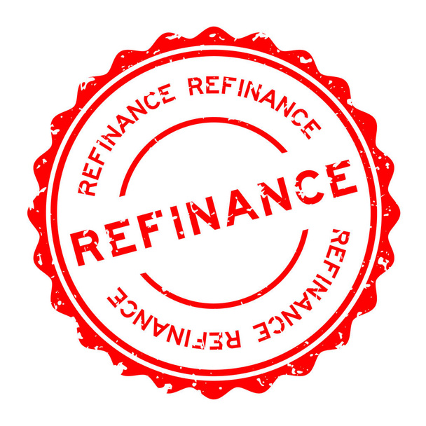 Grunge palabra de refinanza roja sello de goma redonda sobre fondo blanco - Vector, Imagen
