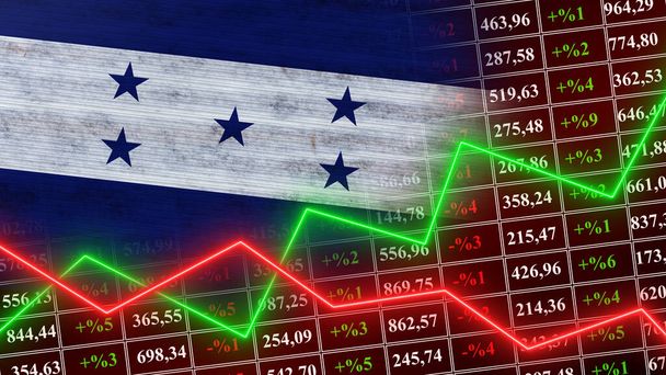 Флаг Гондураса, финансы, финансовый график, фондовый рынок, график фондовой биржи, фондовые индексы, растущая экономическая, 3D иллюстрация - Фото, изображение