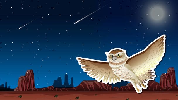 Thumbnail Design with owl flying at desert illustration - Vetor, Imagem