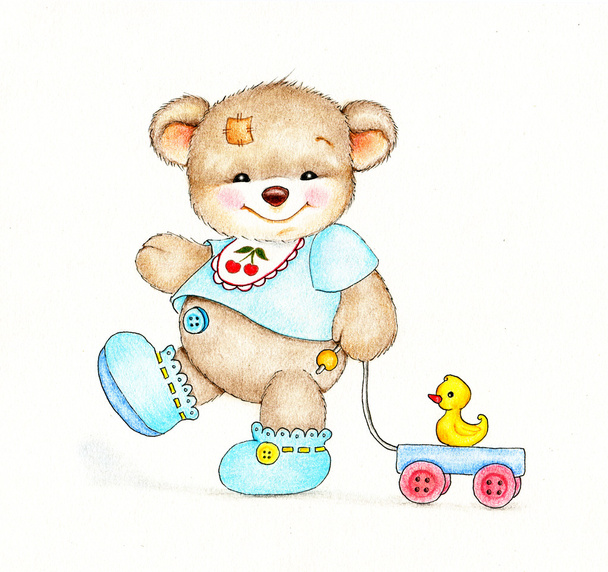 Bebé oso de peluche con juguete
 - Foto, imagen