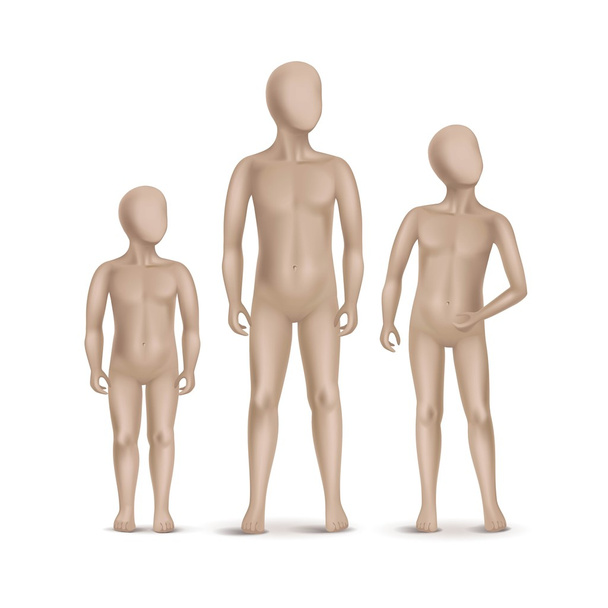 Conjunto de tres maniquíes infantiles aislados en blanco
 - Vector, imagen