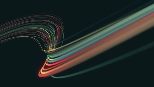 Abstrakcyjne wirujące struny świetlne Cząstki tła Pętla / 4k animacja abstrakcyjnej technologii tło potężnego wirującego neonu prędkości wielobarwne wzory cząstek i ciągi płynne pętli z głębi pola - Materiał filmowy, wideo