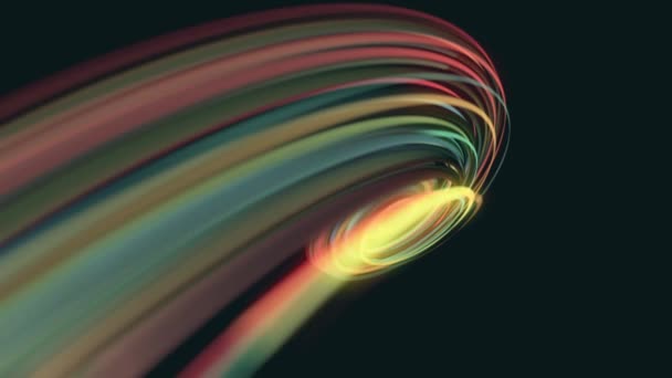 Soyut Girdap Işığı İplikleri Parçacıkları Soyut bir teknoloji arka planının Soyut Döngüsü / 4k animasyonu Güçlü girdap hızı neon çok renkli parçacıklar desenleri ve alan derinliği ile dikişsiz döngüler - Video, Çekim