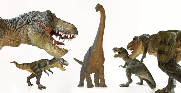 een tyrannosaurus rex pack menaces een brachiosaurus  - Foto, afbeelding