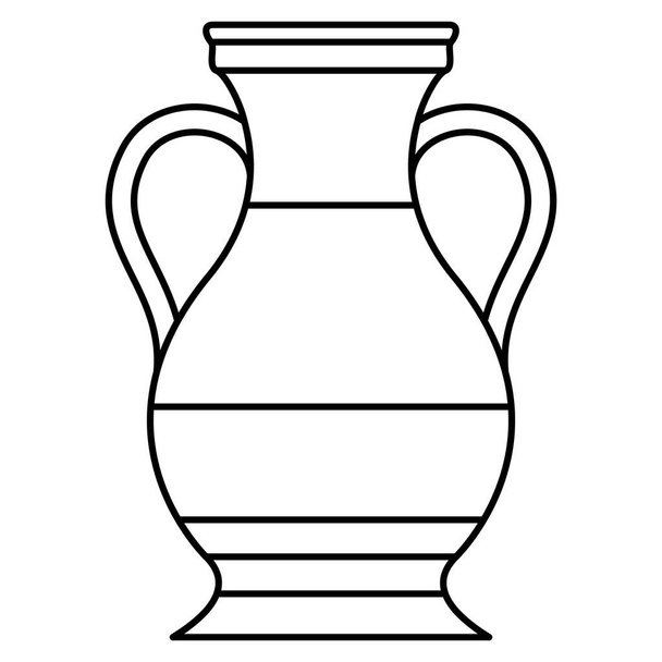 Ánfora de cerámica con dos asas. Jarrón de arcilla, urna. Decoración interior. Icono del vector, contorno, aislado - Vector, imagen