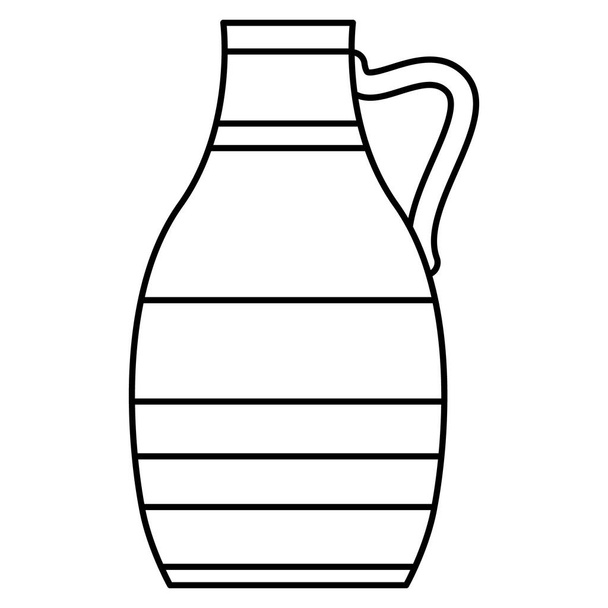 Амфора из глины с одной ручкой сбоку, керамическая ваза, урна. Значок вектора, контур, изолированный - Вектор,изображение