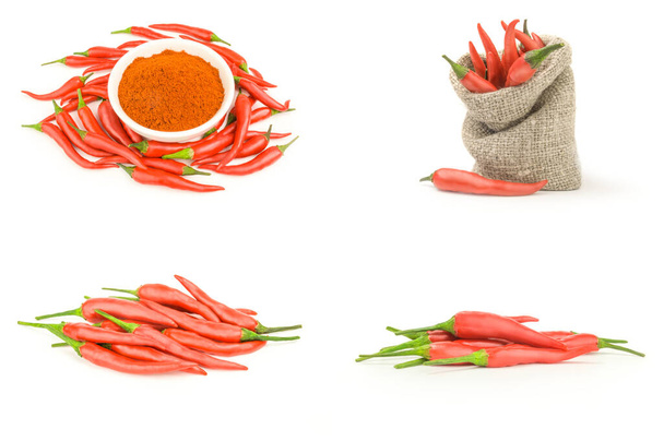 Collection of chilli cayenne pepper over a white background - Photo, Image