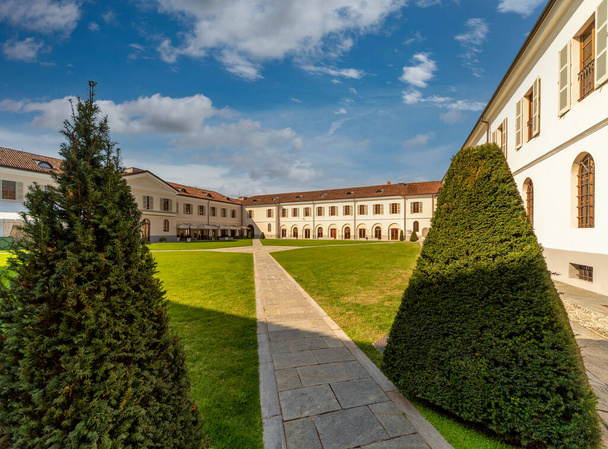 Pollenzo, Bra, Piedmont, Italy - October 12, 2021: courtyard of University of Gastronomic Sciences Building in the ancient castle of King Vittorio Emanuele II of Savoia - Photo, Image