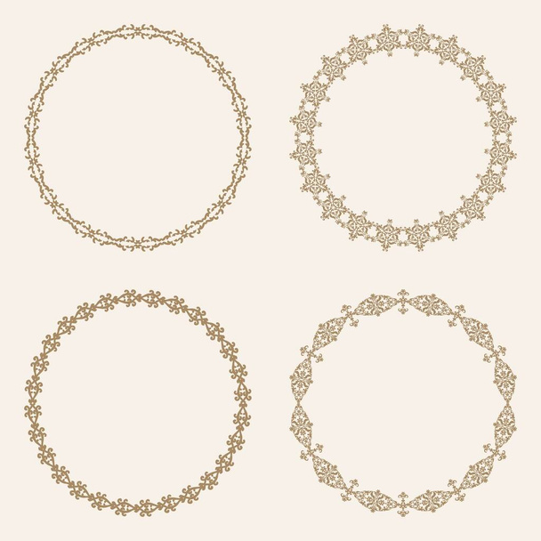Set of four patterned round frames. Oval borders. - Vektor, Bild