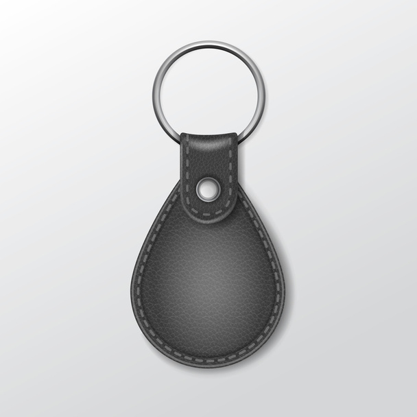 Blank Leather Round Keychain with Ring for Key - Vector, Image