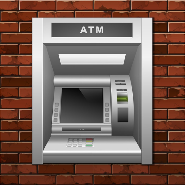 bankomat banku gotówki na tle ściany Cegła - Wektor, obraz