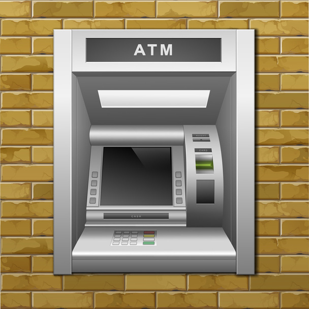 μηχάνημα ΑΤΜ Τράπεζας σε φόντο τούβλο τοίχων - Διάνυσμα, εικόνα