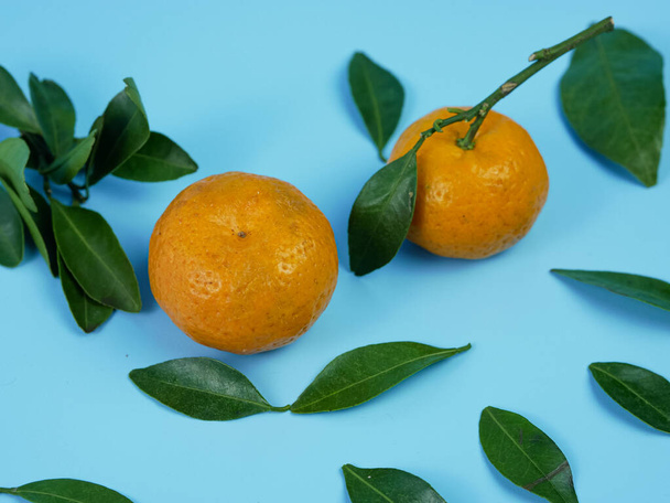 помаранчевий або Цитрусовий сп з листям ізольовані на синьому фоні. здорові фрукти
 - Фото, зображення