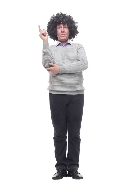 amusing a man in a wig. isolated on a white - Foto, afbeelding