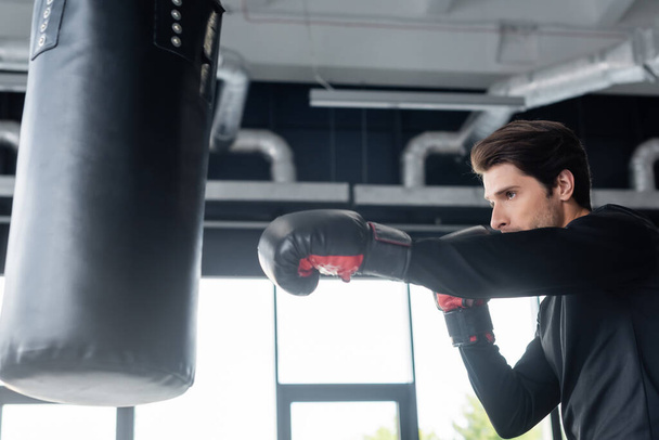Brunette sportsman working out with punching bag in gym  - Foto, Bild