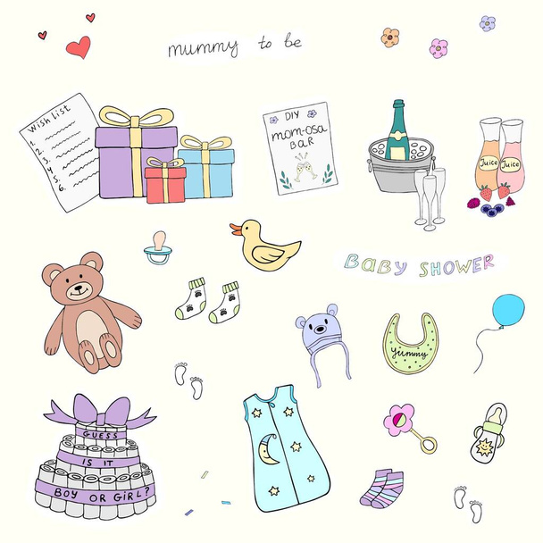 Baby shower vector sticker set. Doodle design. - Vector, Image