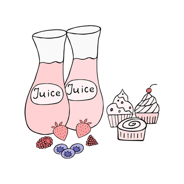 Juice and berries doodle vector. Baby shower mom-osa bar illustration - Vector, Image