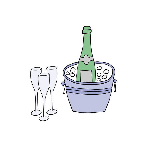 Ілюстрація Шампейн та келихи для вина. Дитячий душ мама-моза бар Векторні ілюстрації
 - Вектор, зображення