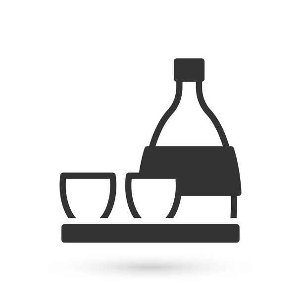 Grey Botella de sake, pequeña taza de sake icono aislado sobre fondo blanco. Vector - Vector, imagen