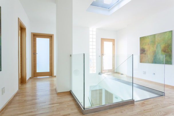 Stairs, glass banister and doors in modern hallway - Φωτογραφία, εικόνα