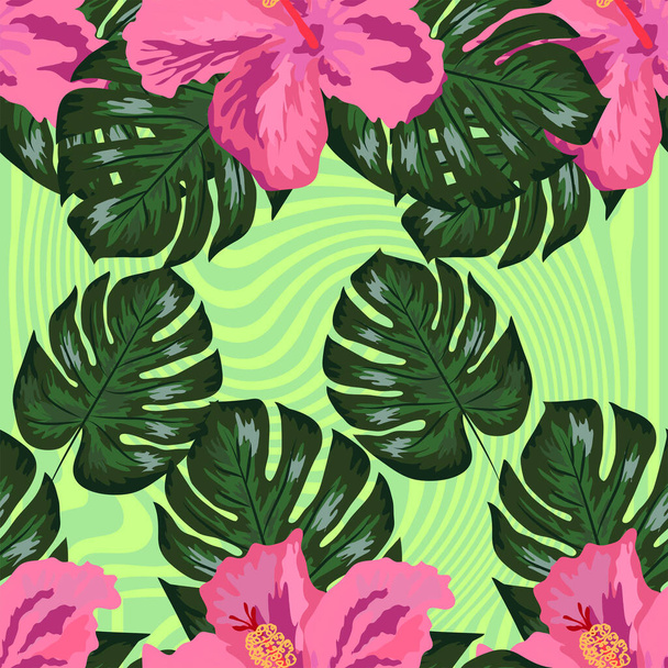 Floral exotischen tropischen nahtlosen Muster tropischen hawaiianischen Tapete. Botanischer Druck. Moderner floraler Hintergrund. - Vektor, Bild