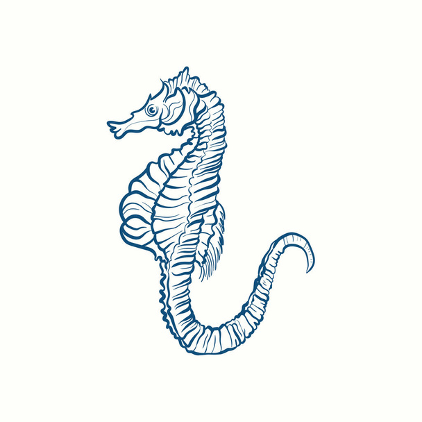 Sea Horse Ручной рисунок реалистичный. Природа океана в винтажном стиле. - Вектор,изображение