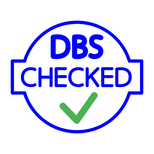 DBS Checked icon. Круглая марка с галочкой внутри. Служба раскрытия и запрета. Вектор - Вектор,изображение