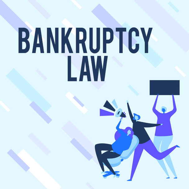 Inspiration showing sign Bankruptcy Law. Business showcase Designed to help creditor in getting the asset of the debtor Woman Drawing Sitting Holding Megaphone Making Announcement. - Photo, Image