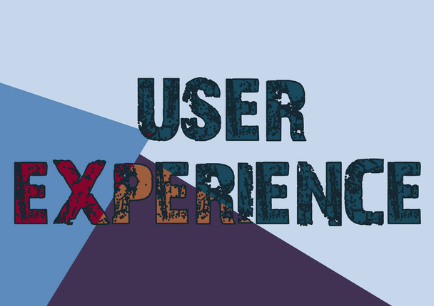 Pisanie wyświetlania tekstu User Experience. Przegląd biznesu za pomocą strony internetowej, zwłaszcza pod względem zadowolenia z korzystania z Line Illustrated tła o różnych kształtach i kolorach. - Zdjęcie, obraz