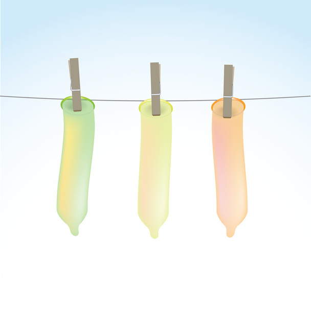 Condoms on clothesline - Vector, Image