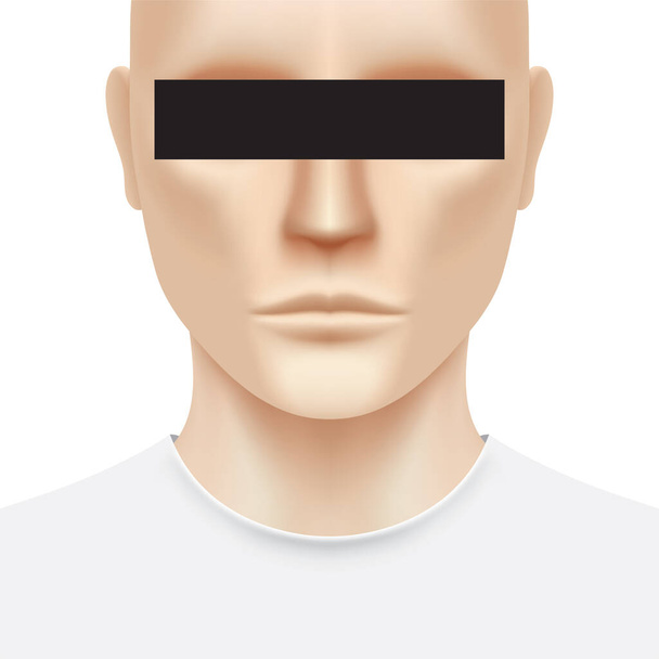 White person with black bar covering his eyes, isolated on white background. Vector illustration. - Vector, Image