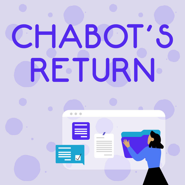 Signo de texto que muestra Chabot S Return. Visión general de la empresa el regreso de la conversación a través de método auditivo o textual -42653 - Foto, imagen